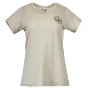 sandfärgan t-shirt i merinoull från Bergans men litet tryck på sidan
